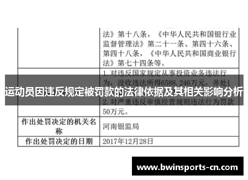 运动员因违反规定被罚款的法律依据及其相关影响分析